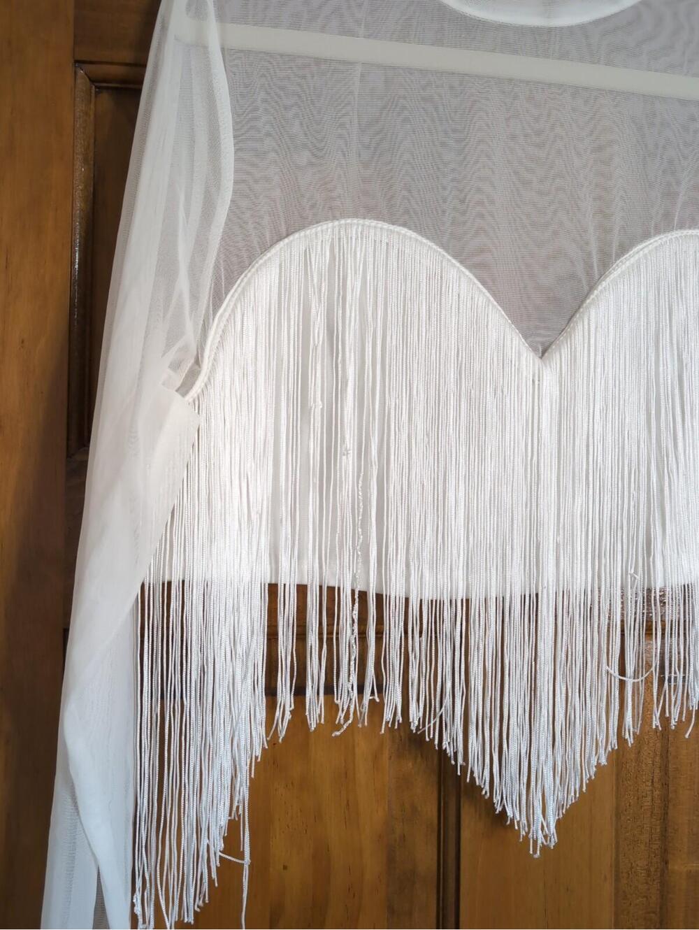 Shein Prive White Mesh Fringe Crop Top Sexy Cowgirl Party Women's 4XL(1324) - Picture 3 of 6